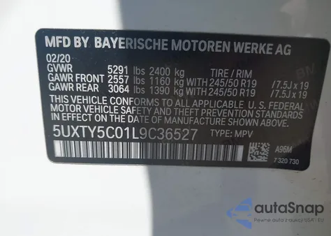 2020 BMW X3 xDrive30I from USA, damaged, VIN 5UXTY5C01L9C36527